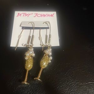 Betsey Johnson Gold Tone Champagne Flute Dangling Earrings